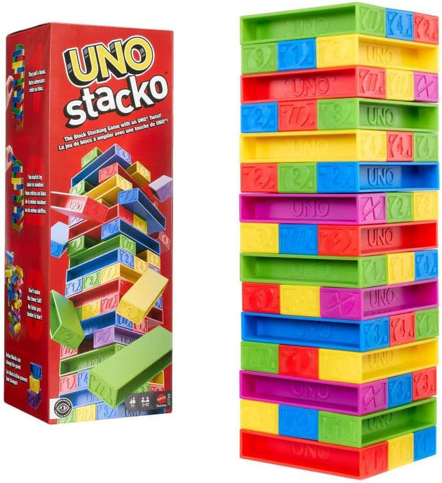 Mattel Games UNO Stacko with 45 Colored Stacking Blocks & Loading Tray