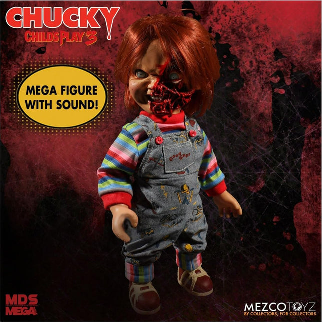 Mezco Toyz Designer Series Child's Play 3 Talking Pizza Face Chucky 15-Inch Mega Action Figure with Voice