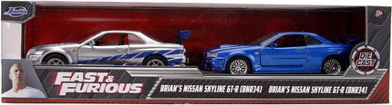 JADA TOYS Fast & Furious - Brian's Nissan Skyline GT-R R34 Silver & Blue 2-Pack