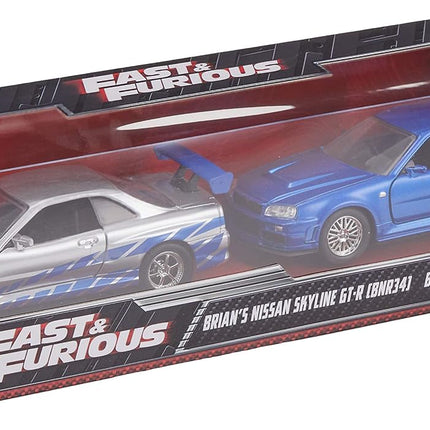 JADA TOYS Fast & Furious - Brian's Nissan Skyline GT-R R34 Silver & Blue 2-Pack