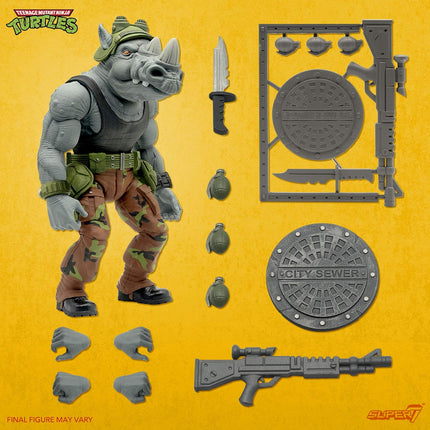 Super7 TMNT Ultimates: Rocksteady Action Figure,Multicolor