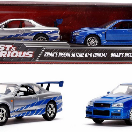JADA TOYS Fast & Furious - Brian's Nissan Skyline GT-R R34 Silver & Blue 2-Pack