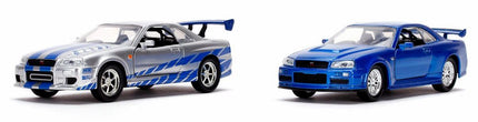 JADA TOYS Fast & Furious - Brian's Nissan Skyline GT-R R34 Silver & Blue 2-Pack