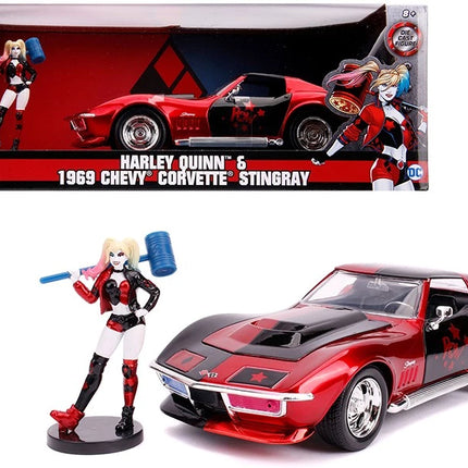 JADA TOYS DC Comics 1969 Corvette Diecast - Hollywood Rides Harley Quinn Figure