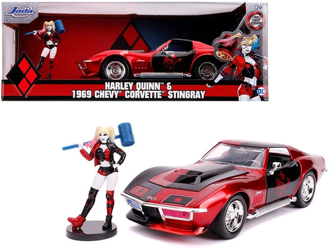 JADA TOYS DC Comics 1969 Corvette Diecast - Hollywood Rides Harley Quinn Figure